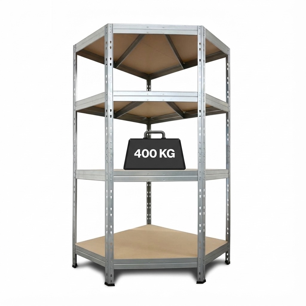 Eckregal aus Metall RIVET, Höhe 180 cm