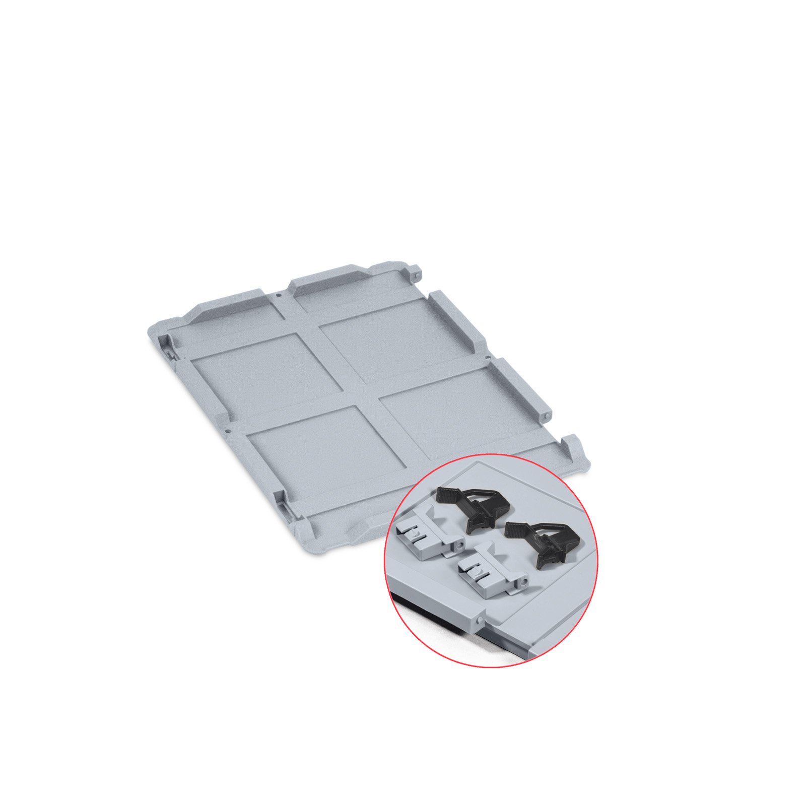 Scharnierdeckel Set Eurobox NextGen – 400 x 300, inkl. 2 schwarze Schiebeschnappverschlüsse