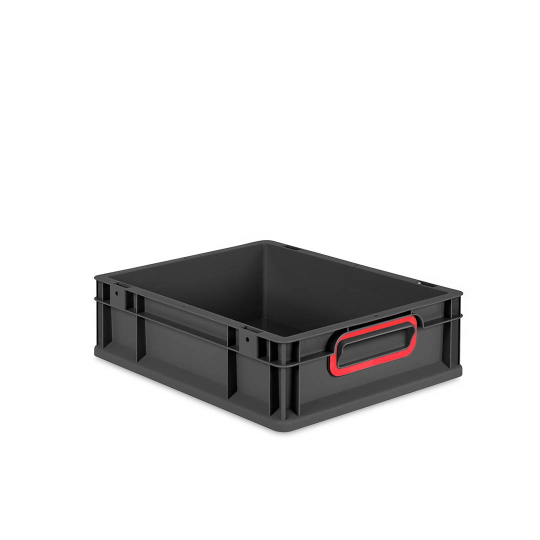 16er Set - Eurobox Next Gen 2.0 Cycle - Stapelbehälter mit geschlossenen Griffen - Rot - 400 x 300 x 120 mm - Anthrazit