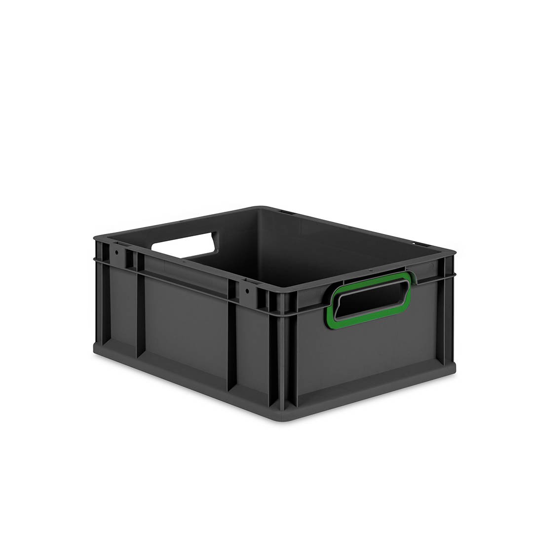 10er Set - Eurobox Next Gen 2.0 Cycle - Stapelbehälter mit offenen Griffen - Grün - 400 x 300 x 170 mm - Anthrazit