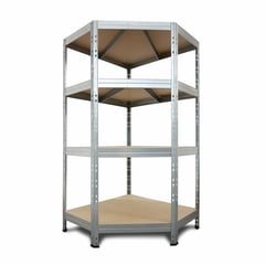 Rohový kovový regál RIVET, 180x90x45x64,5 cm, 4x HDF police, zinek