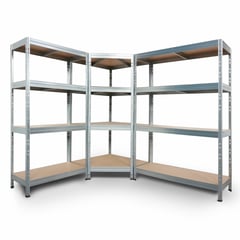 Bezskrutkový kovový regál RIVET CORNER PACK 180x210x180x45 cm, 4x HDF polica, zinok