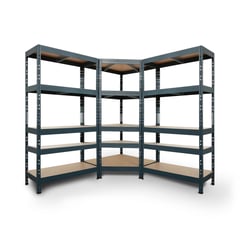 Bezskrutkový kovový regál RIVET CORNER PACK 180x180x180x45 cm, 5x HDF polica, antracitová farba