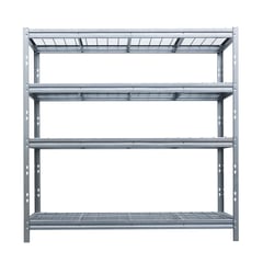Kovový regál BULLRACK RIVET, 200x180x60 cm, 4x sieťová drôtená polica, 600 kg na policu, zinok