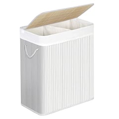 Wäschekorb, Bambus, 2 Fächer, 100L, Faltbar, 62,5x52x32cm