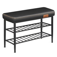 Schuhbank, Leder-Optik, Schwarz, 60er Jahre Stil, 50x80x30cm