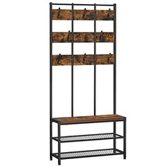 Industrial Garderobenständer, Schuhbank, Schwarz-Braun, 184x84x30cm
