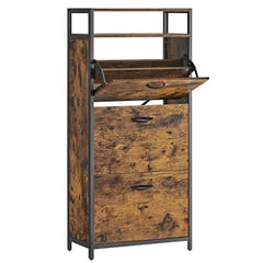 Schuhschrank mit 3 Klappen, Vintagebraun-Schwarz, 130x60x30cm