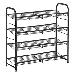 Schuhregal aus Metall, 4 Ablagen, stapelbar, Schwarz, 65x68.5x27.5cm