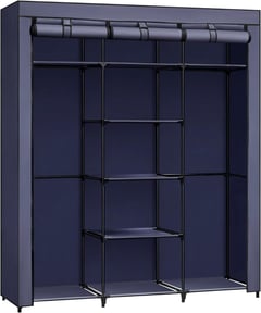 Großer Stoffschrank mit 2 Kleiderstangen, Schwarz, 175x150x45cm