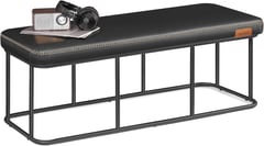 Elegante Deko-Bank, Kunstleder und Metall, Schwarz, 45x120x40cm