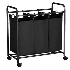 Wäschekorb, 3 abnehmbare Stofftaschen, Rollen, 81,5x77x41cm