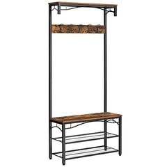 Garderobe im Industriestil mit Sitzbank, Schwarz-Dunkelbraun, 178.5x80x30cm