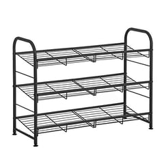 Schuhregal mit 3 Ablagen, stapelbar, Schwarz, 49.5x68.5x27.5cm