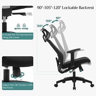 Ergonomischer Drehstuhl, Netzbespannung, Schwarz, 116-133x68,5x50cm - Hover