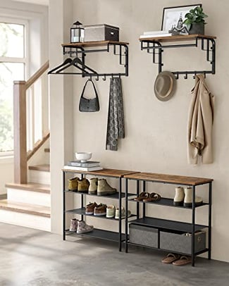 Wandgarderobe Industrial mit Ablage und Haken, 66x30x27cm - Hover