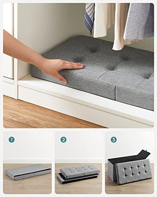 Sitzbank mit Stauraum, Klappdeckel, Faltbar, 38x76x38cm - Hover