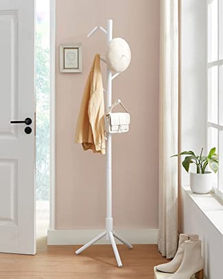 Garderobenständer, Baumform, Massivholz, Weiß, 175x47x47cm - Hover