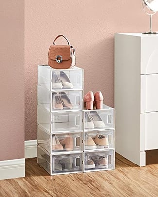 Schuhboxen, 8 Stück, Transparent-Weiß, bis Größe 44 - Hover