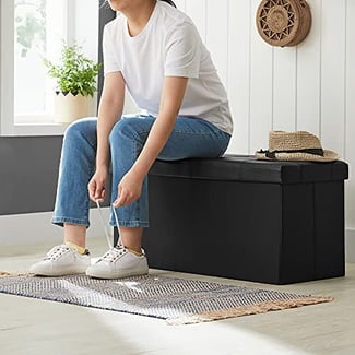 Sitztruhe, 38x76x38cm, Kunstleder, Schwarz - Hover