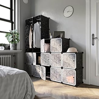 Kunststoff Kleiderschrank, mit Boxen, Schwarz, 178x143x36cm - Hover