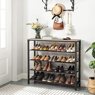 Schuhregal mit 4 Gitterebenen, Greige-Schwarz, 100x92,5x30cm - Hover