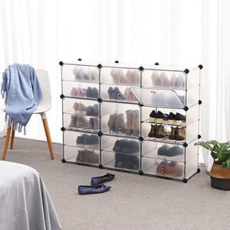 Schuhregal mit Türen, Kunststoff, Weiß, 93x123x31cm - Hover