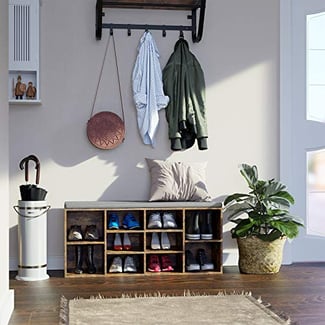 Schuhbank Sitzgelegenheit, 10 Fächer, Gepolstert, 48x104x30cm - Hover