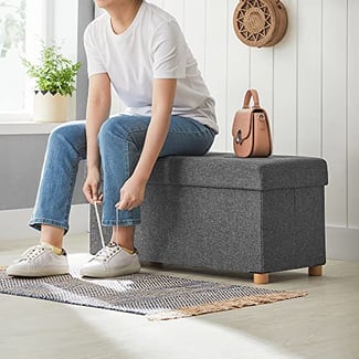 Sitzbank mit Stauraum, Deckel, Holzfüße, 40x76x38cm - Hover
