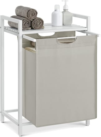 Wäschesammler mit Ablage abnehmbar Metallrahmen weiß 72x50x33 - Hover