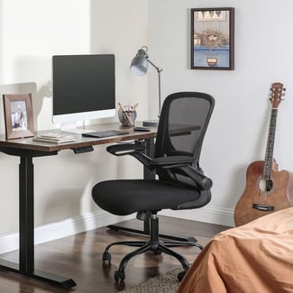 Bürostuhl, Hochklappbare Armlehnen, Schwarz, 99-107x66x60cm - Hover