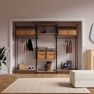 Otevřená šatní skříň v industriálním designu DECO s příslušenstvím, 185x235x35 cm, černá - Hover