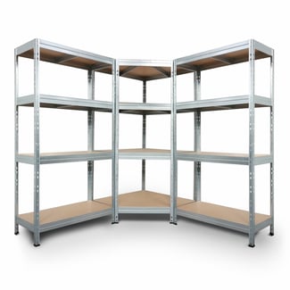 Regalsystem: 2 Schwerlastregale & Eckregal RIVET 180x180x180x45cm mit 4 HDF-Böden, verzinkt