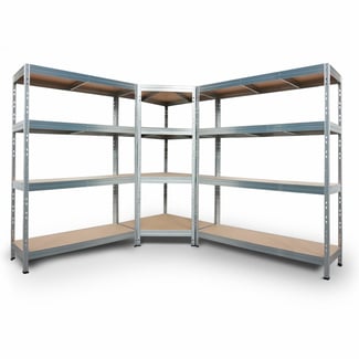 Regalsystem: 2 Schwerlastregale & Eckregal RIVET 180x210x240x45cm mit 4 HDF-Böden, verzinkt
