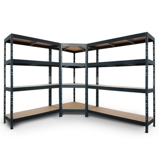 Regalsystem: 2 Schwerlastregale & Eckregal RIVET 180x210x240x45cm mit 4 HDF-Böden, anthrazitgrau