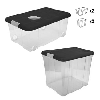 Plastové úložné boxy EKO s vekom a kolieskami PACK 2x 35l a 2x 36l