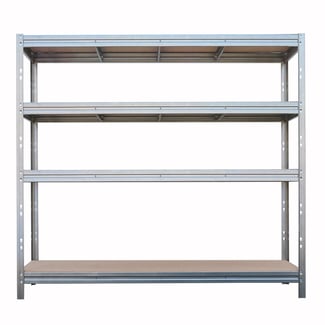 BULLRACK RIVET bezskrutkový kovový regál s drevenou DTD policou, 200x210x60 cm, 4 police, 600 kg na policu, zinok
