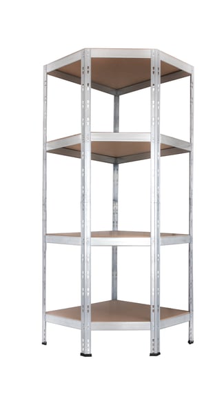 Rohový kovový regál RIVET BUDGET, 180x70x70x40 cm, 4x HDF polica, zinok
