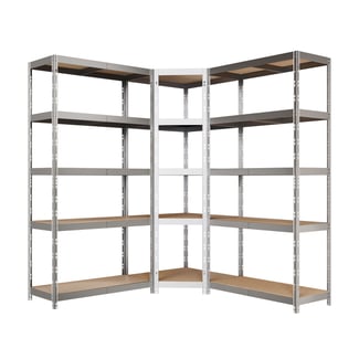 Regalsystem Eckregal RIVET Budget & 2 Regale 180x160x160x40cm mit 5 HDF-Böden, verzinkt