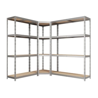 Kovový regál CORNER BUDGET PACK 180x160x190x40 cm, 4x HDF polica, zinok