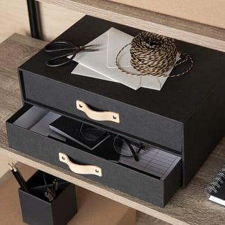 Schubladenbox aus recycelten Faserkarton BIRGER 14x33x25cm, schwarz