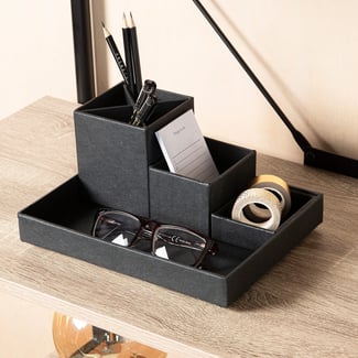 Schreibtisch Organizer aus recycelten Faserkarton LENA 11x18x23 cm, schwarz