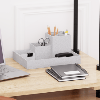 Schreibtisch Organizer aus recycelten Faserkarton LENA 11x18x23 cm, grau