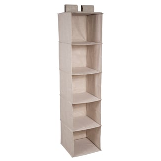 Stoffregal für Kleiderschrank - 5 Fächer Hängeregal, Beige - 30x30x133.5 cm