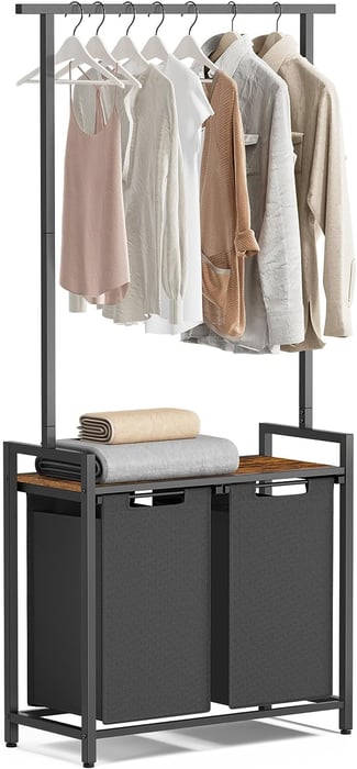 Wäschekorb 2 x 46 Liter mit Kleiderstange und Ablage 73 x 33 x 177 cm