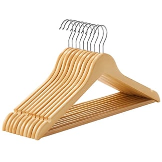 Kleiderbügel mit Rutschfesten Rillen, 10er Set x 23x44.5x1.2cm, Holz, Natur
