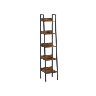 Rebríkový regál, industriálny, 5 políc, 170x33,8x30cm, vintage hnedo-čierny