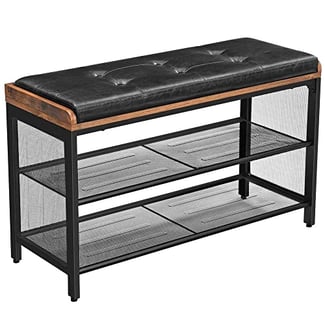 Gepolsterte Schuhbank, 2 Gitterablagen, bis 90kg, 48x80x30cm