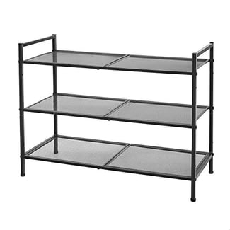 Schuhregal mit 3 Ablagen, stapelbar, Schwarz, 53x68.5x30cm