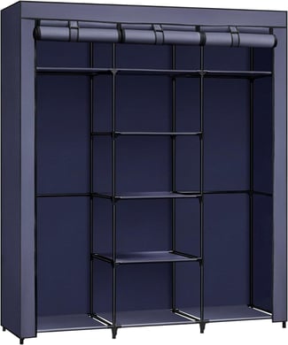 Großer Stoffschrank mit 2 Kleiderstangen, Schwarz, 175x150x45cm
